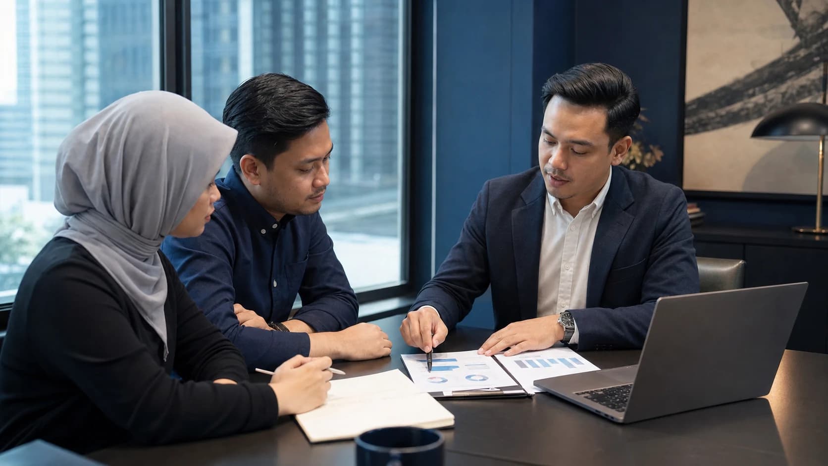 Consultant guiding an SME client through a marketing review action plan